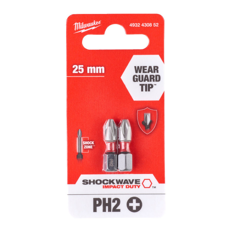 Купити Біта SHOCKWAVE MILWAUKEE, PH2, 25мм, (2шт). Офіційний магазин Мілвокі Україна, фірмова гарантія з доставкою по Украіні