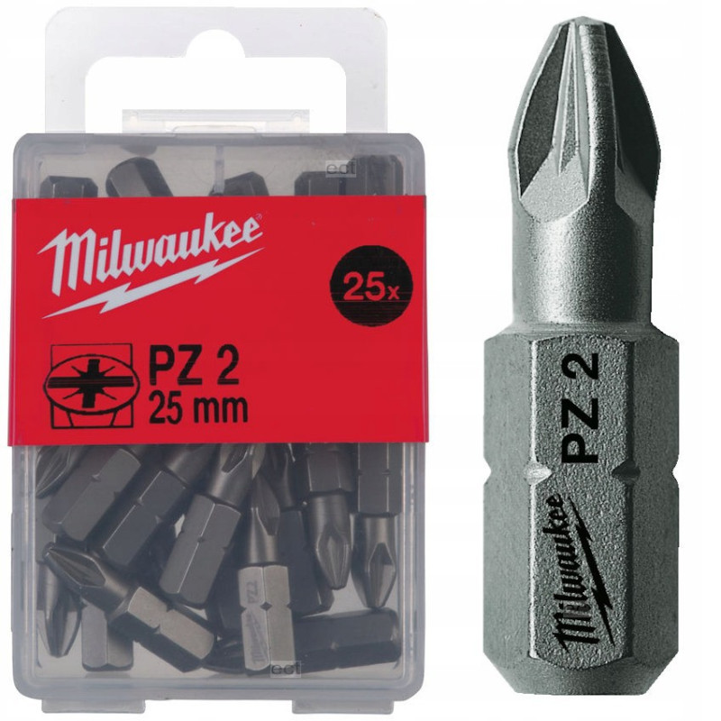 Купити Біта MILWAUKEE, PZ2, 25мм, (25шт), пластикова коробка. Офіційний магазин Мілвокі Україна, фірмова гарантія з доставкою по Украіні