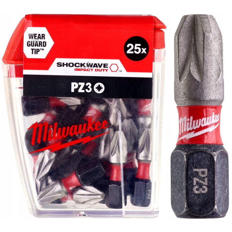 Купити Біта SHOCKWAVE MILWAUKEE, PZ3, 25мм, (25шт), пластикова коробка. Офіційний магазин Мілвокі Україна, фірмова гарантія з доставкою по Украіні