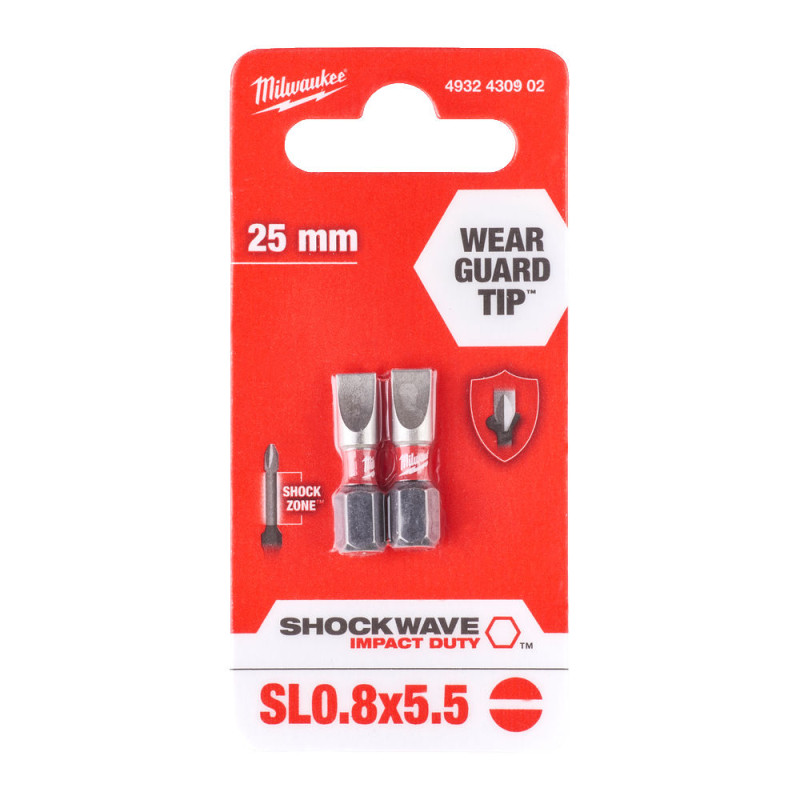 Купити Біта SHOCKWAVE MILWAUKEE, SL0,8x5,5, 25мм, (2шт). Офіційний магазин Мілвокі Україна, фірмова гарантія з доставкою по Украіні
