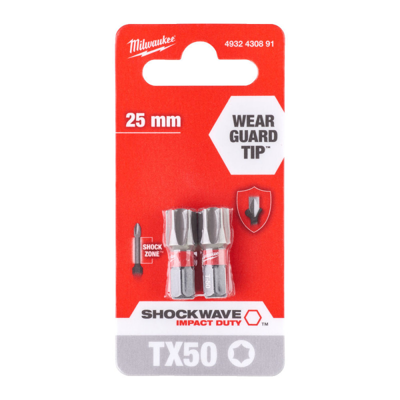 Купити Біта SHOCKWAVE MILWAUKEE, TX50, 25мм, (2шт). Офіційний магазин Мілвокі Україна, фірмова гарантія з доставкою по Украіні