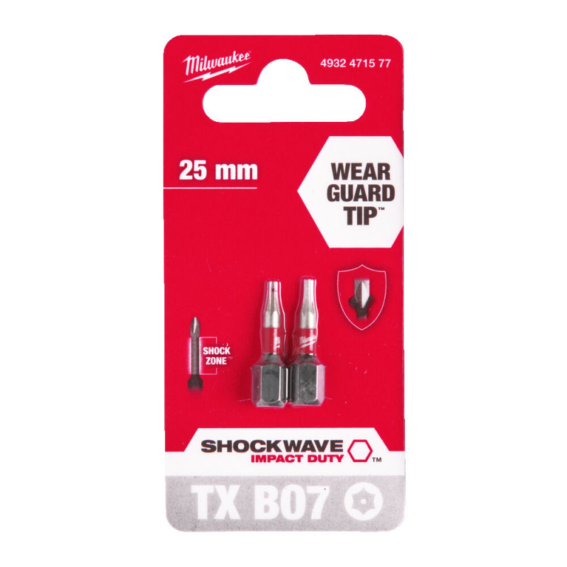 Купити Біта SHOCKWAVE MILWAUKEE, TX BO7, 25мм, (2шт). Офіційний магазин Мілвокі Україна, фірмова гарантія з доставкою по Украіні