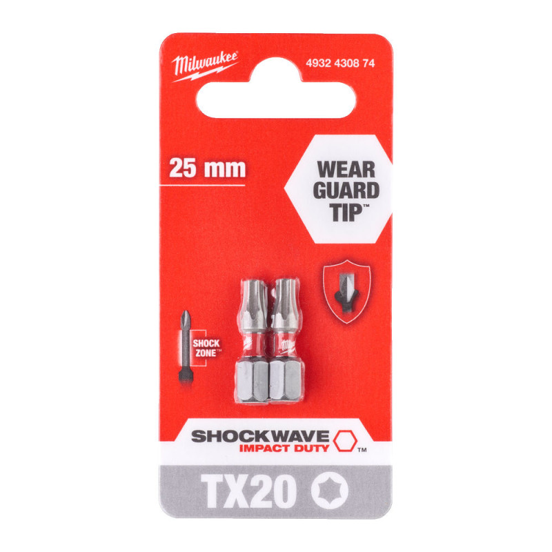 Купити Біта SHOCKWAVE MILWAUKEE, TX20, 25мм, (2шт). Офіційний магазин Мілвокі Україна, фірмова гарантія з доставкою по Украіні