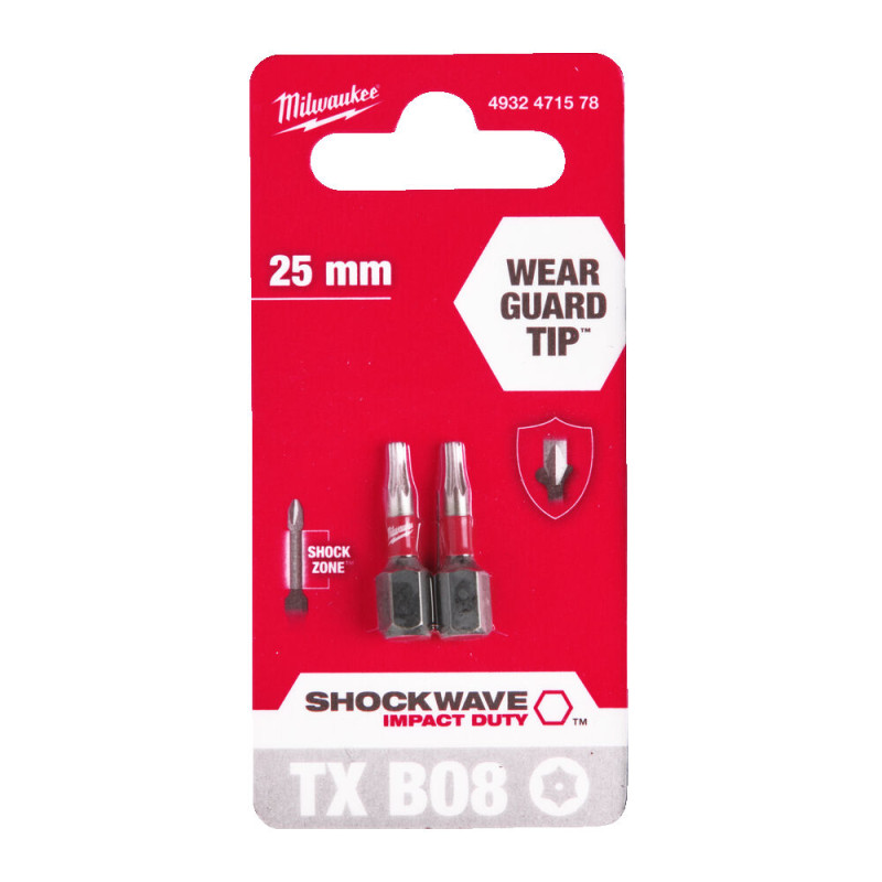 Купити Біта SHOCKWAVE MILWAUKEE, TX BO8, 25мм, (2шт). Офіційний магазин Мілвокі Україна, фірмова гарантія з доставкою по Украіні