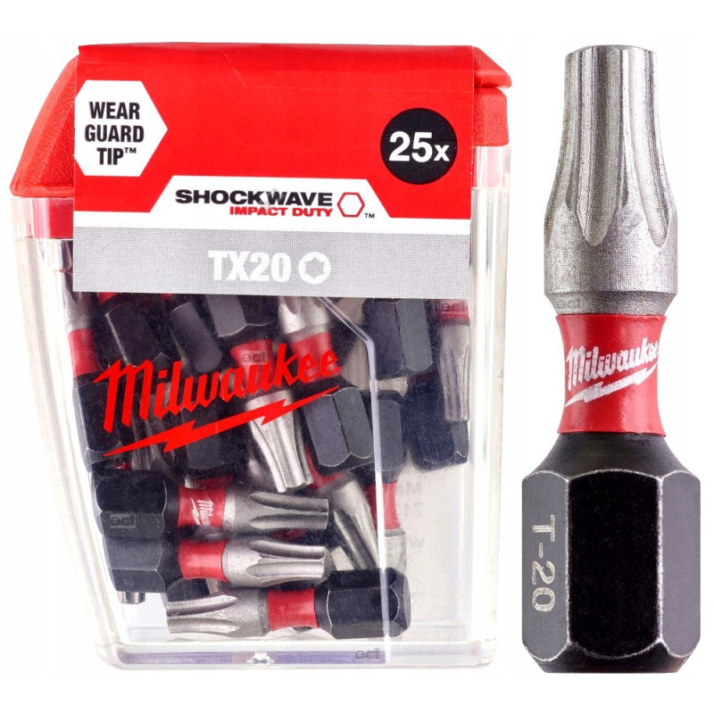 Купити Біта SHOCKWAVE MILWAUKEE, TX20, 25мм, (25шт), пластикова коробка. Офіційний магазин Мілвокі Україна, фірмова гарантія з доставкою по Украіні