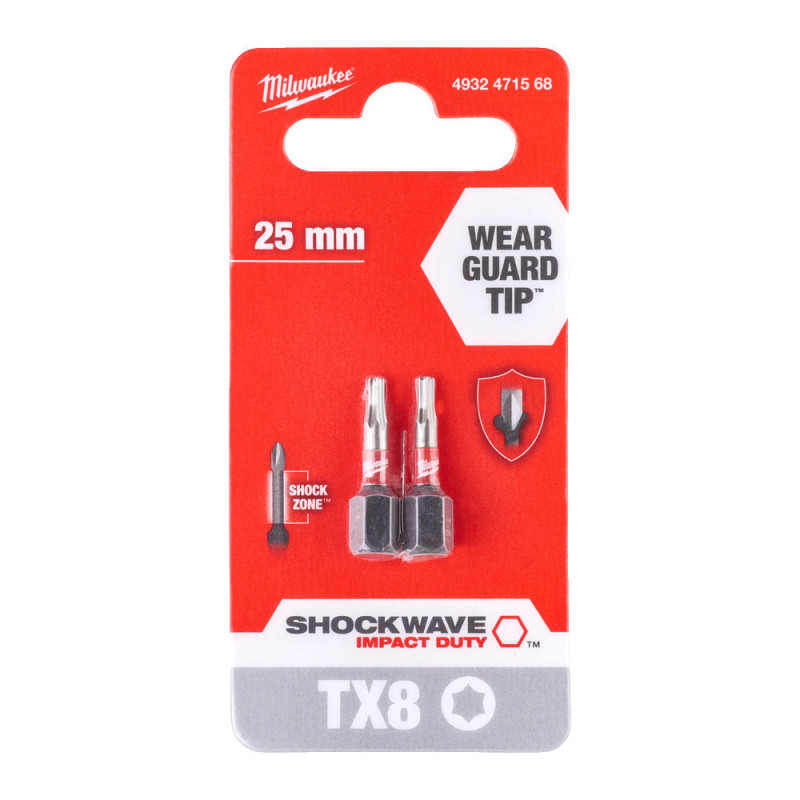 Купити Біта SHOCKWAVE MILWAUKEE, TX8, 25мм, (2шт). Офіційний магазин Мілвокі Україна, фірмова гарантія з доставкою по Украіні