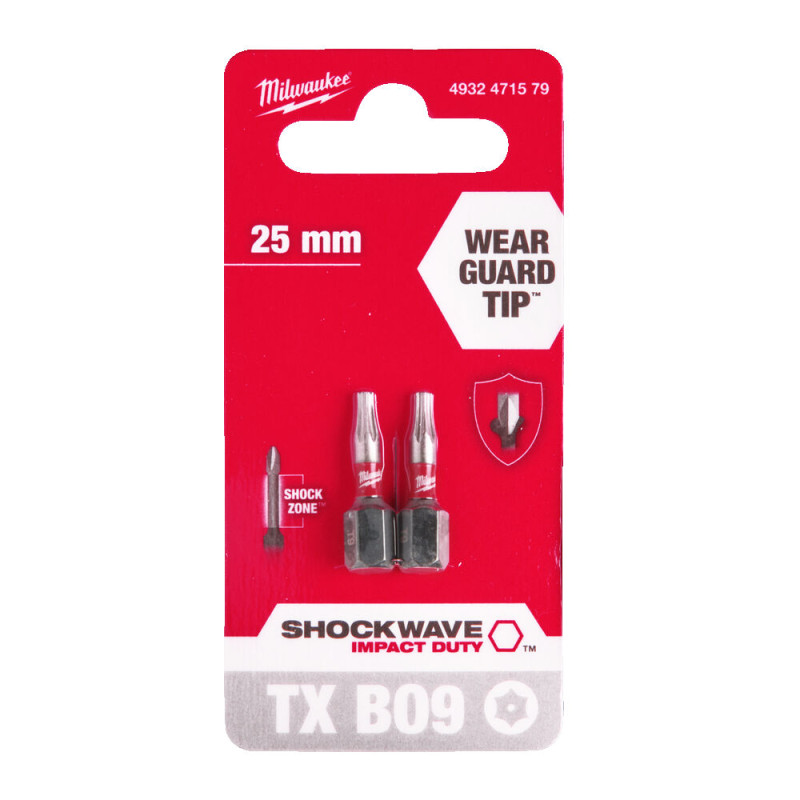 Купити Біта SHOCKWAVE MILWAUKEE, TX BO9, 25мм, (2шт). Офіційний магазин Мілвокі Україна, фірмова гарантія з доставкою по Украіні