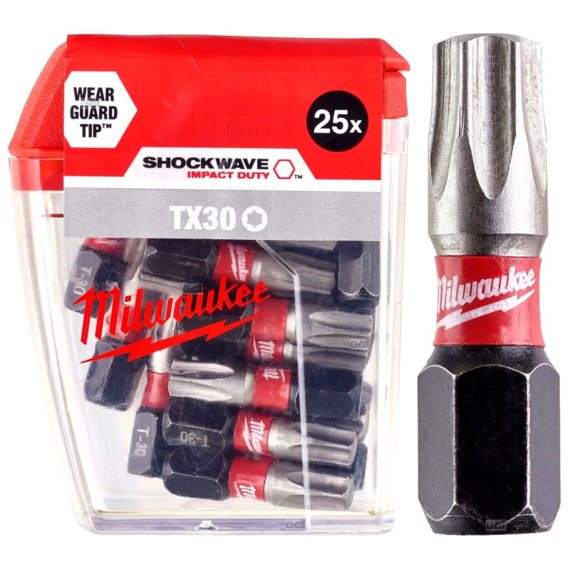 Купити Біта SHOCKWAVE MILWAUKEE, TX30, 25мм, (25шт), пластикова коробка. Офіційний магазин Мілвокі Україна, фірмова гарантія з доставкою по Украіні