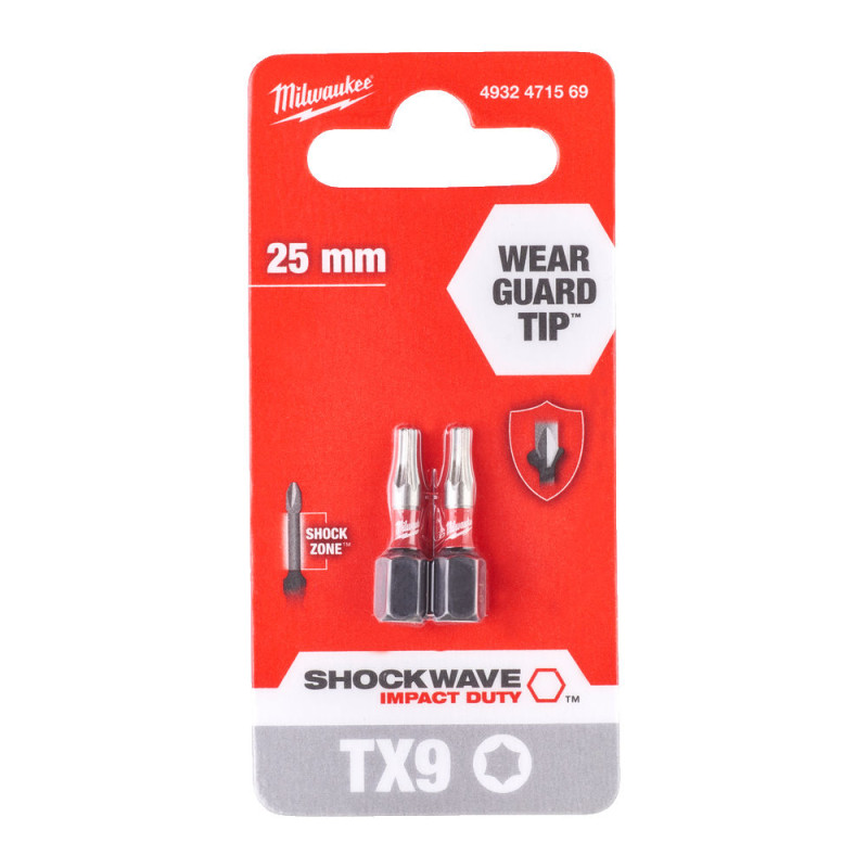 Купити Біта SHOCKWAVE MILWAUKEE, TX9, 25мм, (2шт). Офіційний магазин Мілвокі Україна, фірмова гарантія з доставкою по Украіні