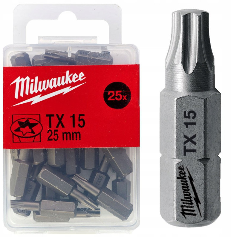 Купити Біта MILWAUKEE, TX15, 25мм, (25шт), пластикова коробка. Офіційний магазин Мілвокі Україна, фірмова гарантія з доставкою по Украіні