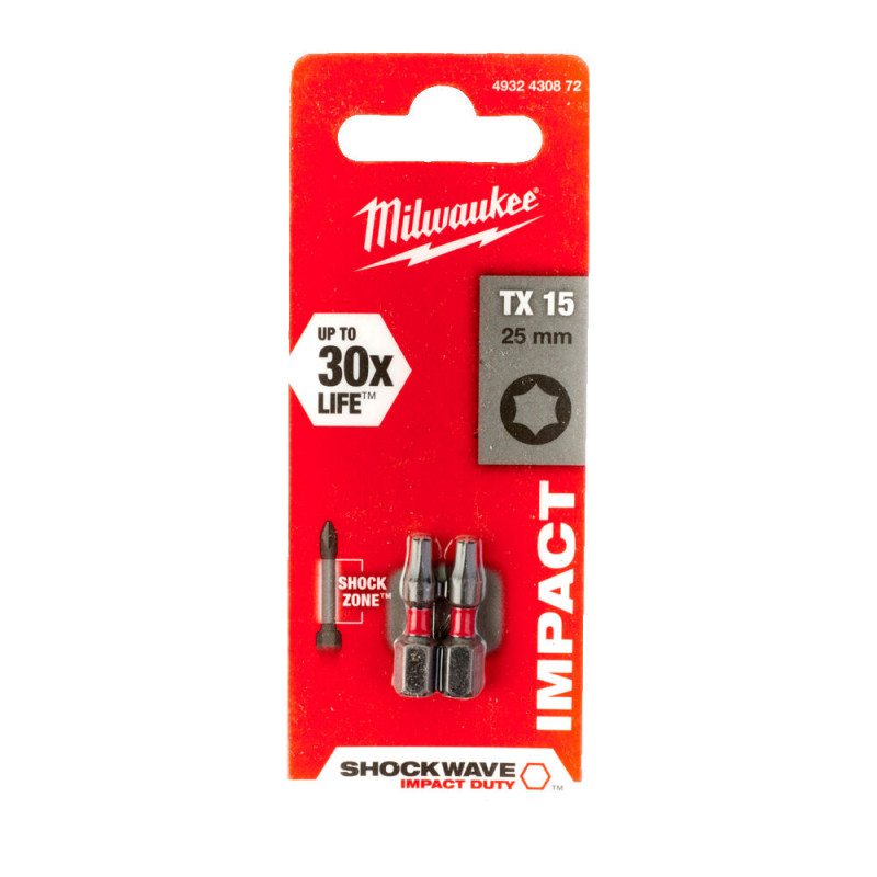 Купити Біта SHOCKWAVE MILWAUKEE, TX15, 25мм, (2шт). Офіційний магазин Мілвокі Україна, фірмова гарантія з доставкою по Украіні