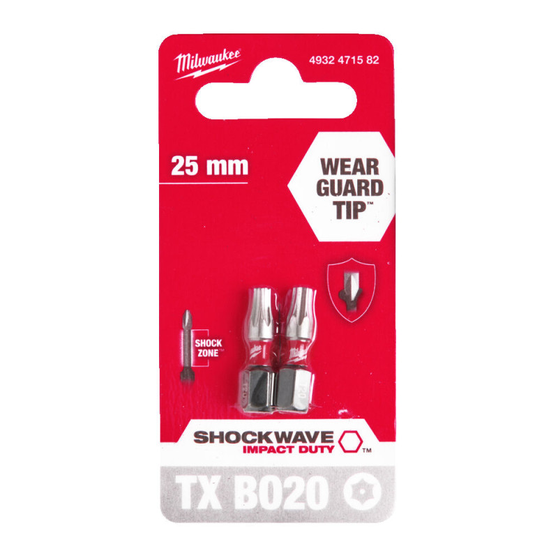Купити Біта SHOCKWAVE MILWAUKEE, TX BO20, 25мм, (2шт). Офіційний магазин Мілвокі Україна, фірмова гарантія з доставкою по Украіні