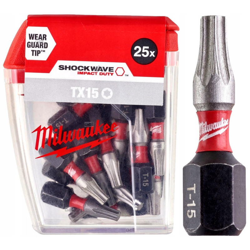 Купити Біта SHOCKWAVE MILWAUKEE, TX15, 25мм, (25шт), пластикова коробка. Офіційний магазин Мілвокі Україна, фірмова гарантія з доставкою по Украіні