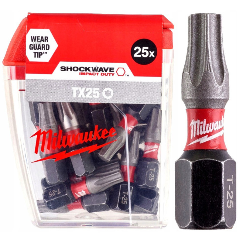 Купити Біта SHOCKWAVE MILWAUKEE, TX25, 25мм, (25шт), пластикова коробка. Офіційний магазин Мілвокі Україна, фірмова гарантія з доставкою по Украіні