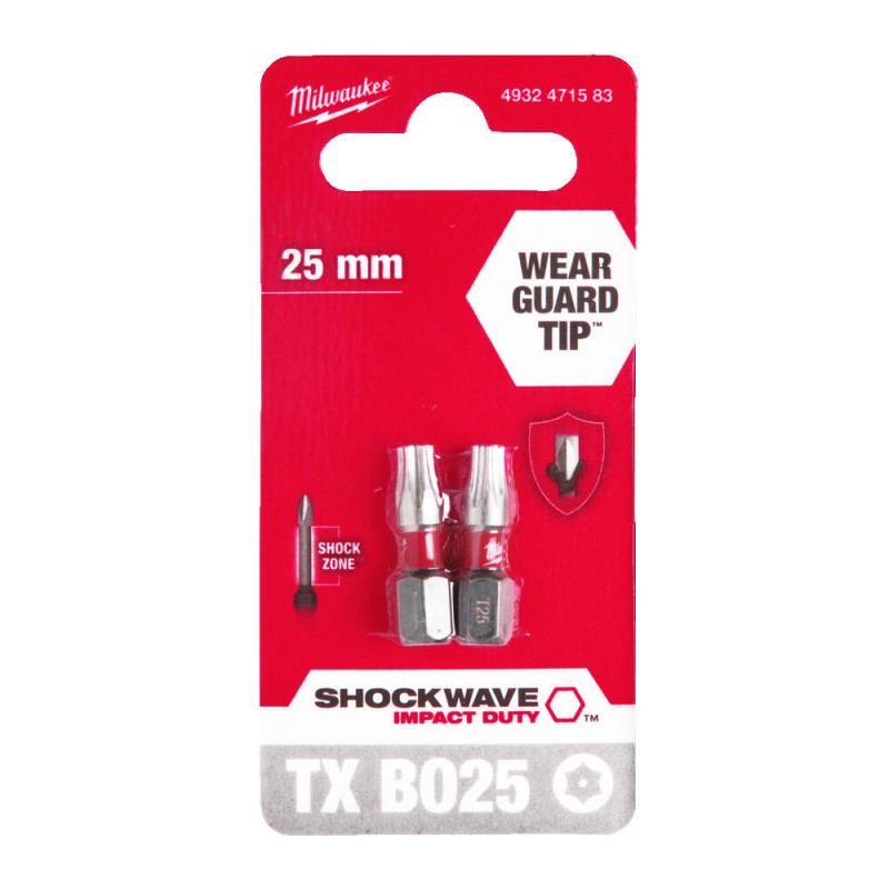 Купити Біта SHOCKWAVE MILWAUKEE, TX BO25, 25мм, (2шт). Офіційний магазин Мілвокі Україна, фірмова гарантія з доставкою по Украіні