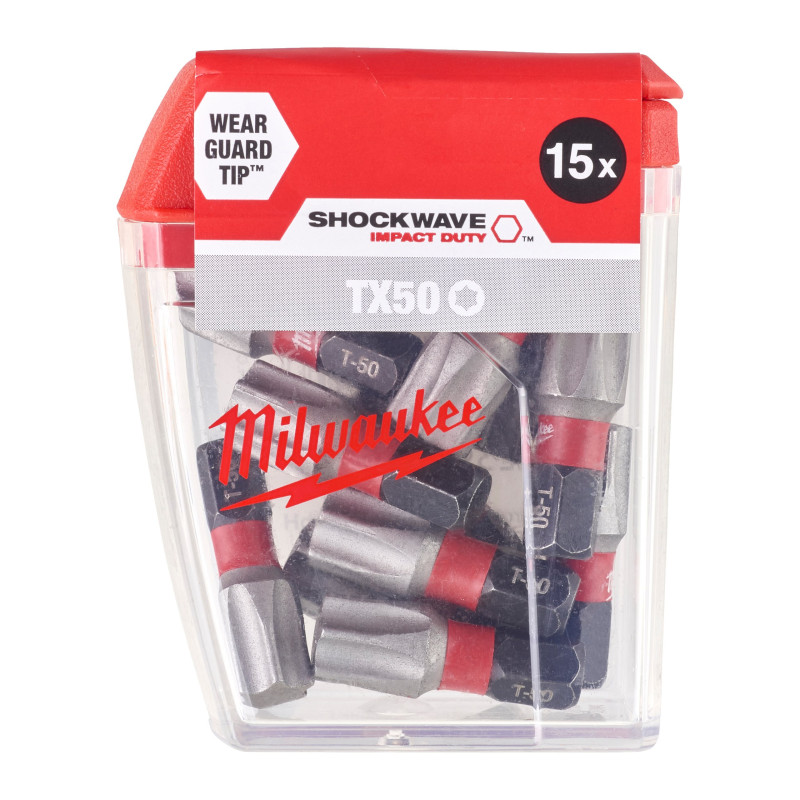 Купити Біта SHOCKWAVE MILWAUKEE, TX50, 25мм, (15шт), пластикова коробка. Офіційний магазин Мілвокі Україна, фірмова гарантія з доставкою по Украіні