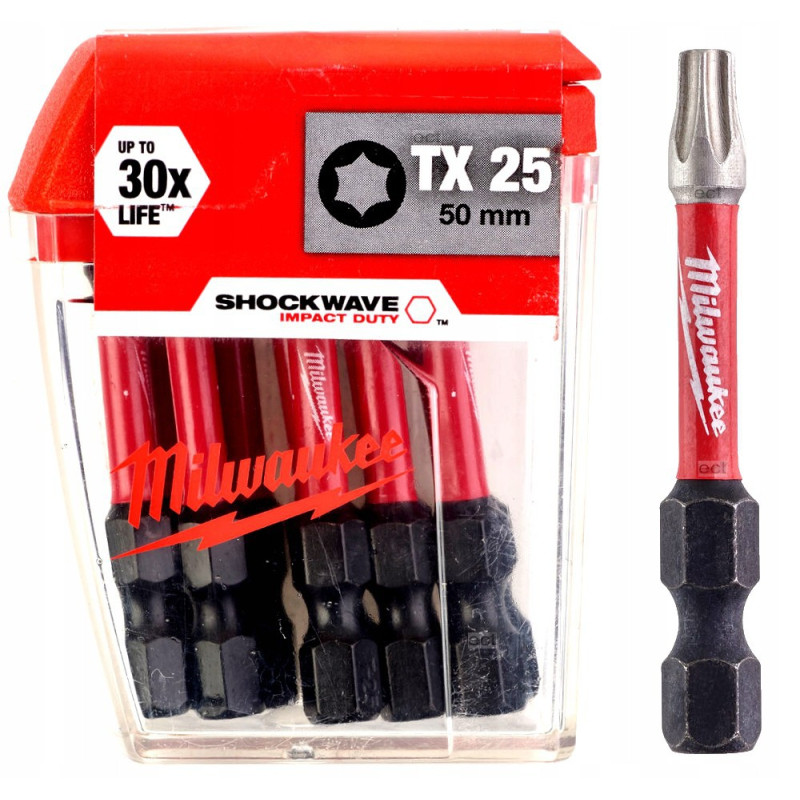 Купити Біта SHOCKWAVE MILWAUKEE, TX25, 50мм, (10шт), пластикова коробка. Офіційний магазин Мілвокі Україна, фірмова гарантія з доставкою по Украіні