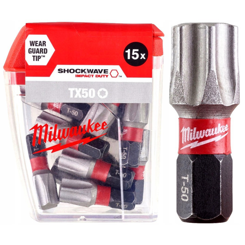 Купити Біта SHOCKWAVE MILWAUKEE, TX50, 25мм, (15шт), пластикова коробка. Офіційний магазин Мілвокі Україна, фірмова гарантія з доставкою по Украіні