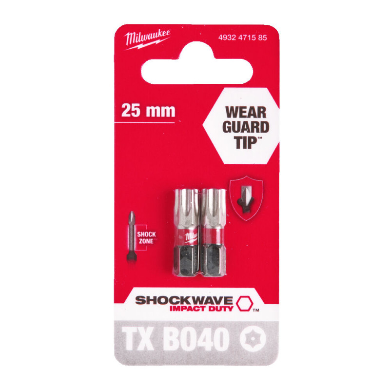 Купити Біта SHOCKWAVE MILWAUKEE, TX BO40, 25мм, (2шт). Офіційний магазин Мілвокі Україна, фірмова гарантія з доставкою по Украіні