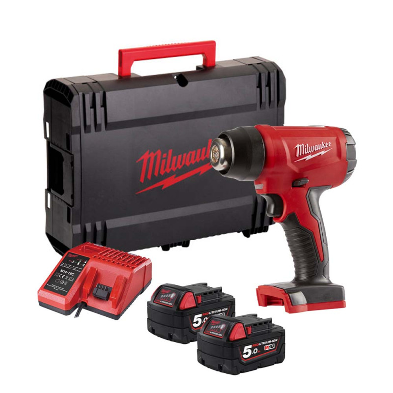 Купити Термоповітродувка акумуляторна MILWAUKEE, M18 BHG-502C (зарядний пристрій M12-18 FC, 2 акумулятори М18 В5 5Аг, аксесуари, кейс). Офіційний магазин Мілвокі Україна, фірмова гарантія з доставкою по Украіні