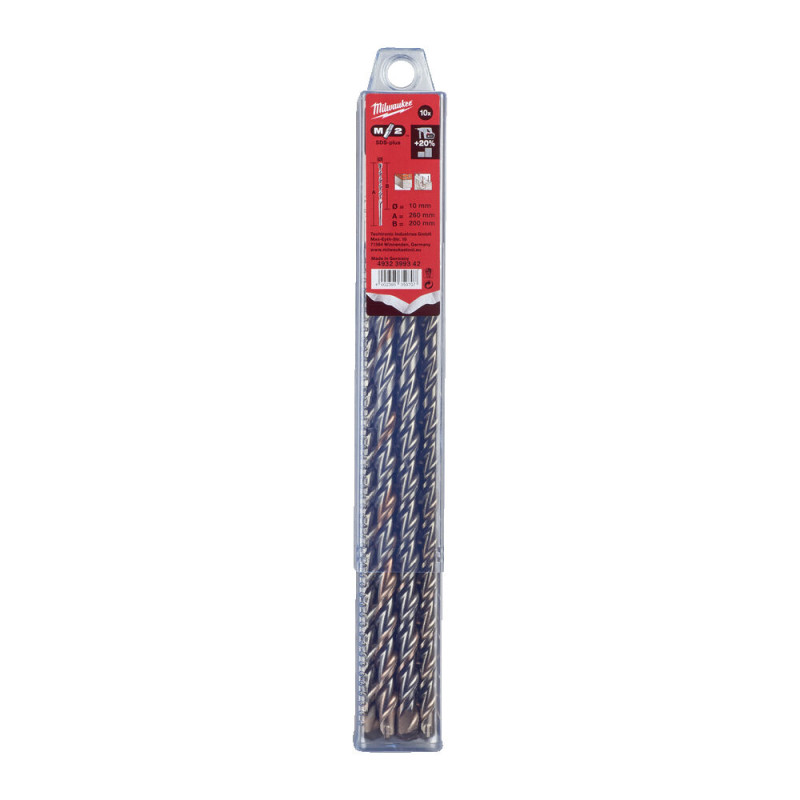 Купити Бур SDS-PLUS M2 MILWAUKEE, діаметр 10,0х260х200мм (10шт), пластикова коробка. Офіційний магазин Мілвокі Україна, фірмова гарантія з доставкою по Украіні