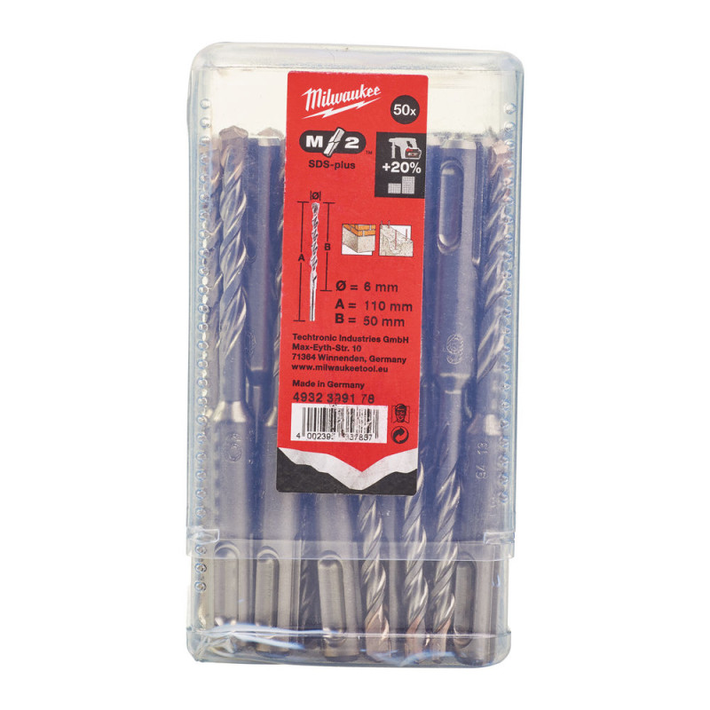 Купити Бур SDS-PLUS M2 MILWAUKEE, діаметр 6,0х110х50мм, (50шт), пластикова коробка. Офіційний магазин Мілвокі Україна, фірмова гарантія з доставкою по Украіні