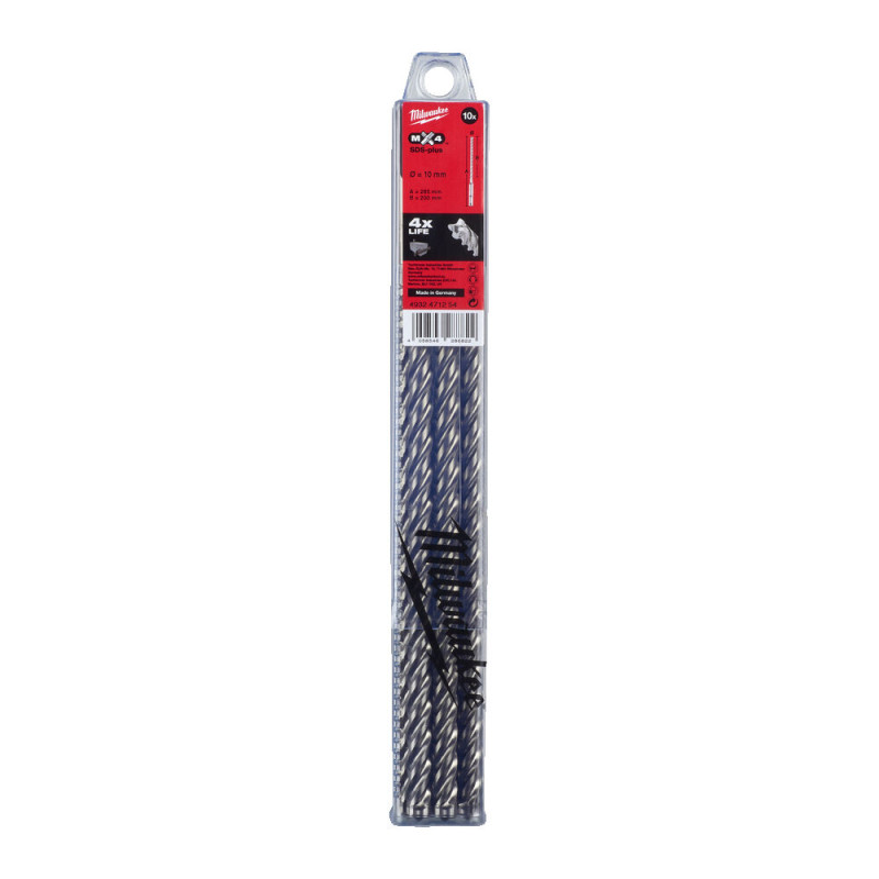 Купити Бур SDS-PLUS MX4 MILWAUKEE, діаметр 10,0х265х200мм, (10шт), пластикова коробка. Офіційний магазин Мілвокі Україна, фірмова гарантія з доставкою по Украіні