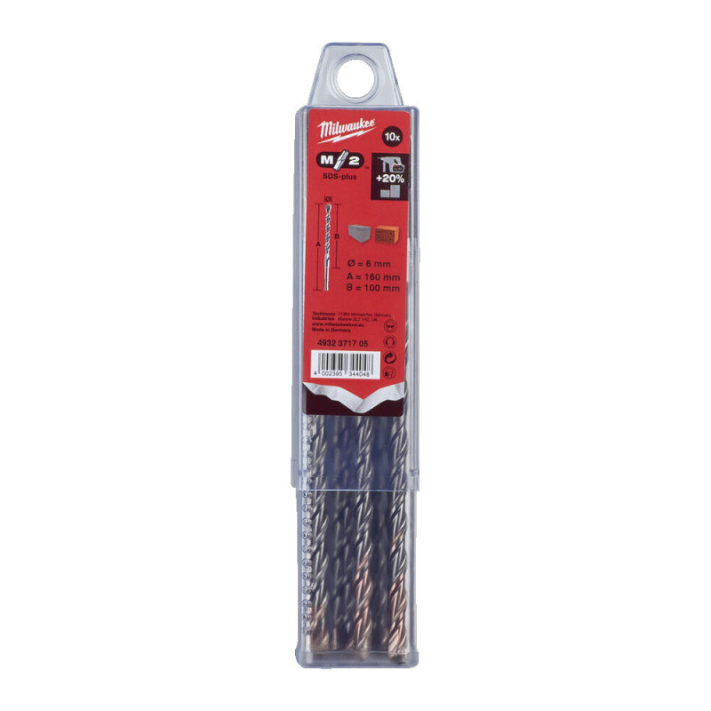 Купити Бур SDS-PLUS M2 MILWAUKEE, діаметр 6,0х160х100мм, (10шт), пластикова коробка. Офіційний магазин Мілвокі Україна, фірмова гарантія з доставкою по Украіні