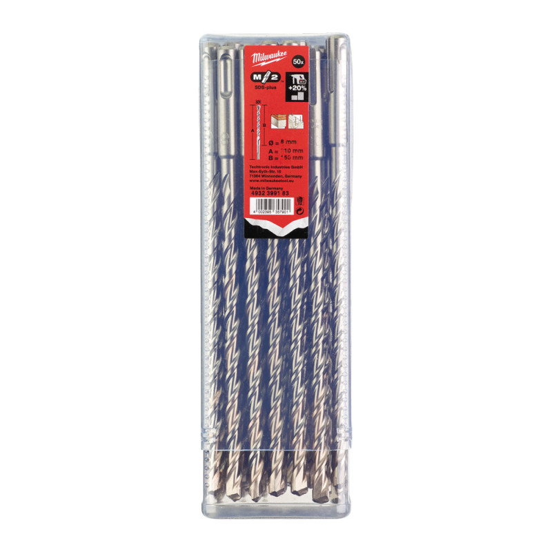 Купити Бур SDS-PLUS M2 MILWAUKEE, діаметр 8,0х210х150мм, (50шт), пластикова коробка. Офіційний магазин Мілвокі Україна, фірмова гарантія з доставкою по Украіні