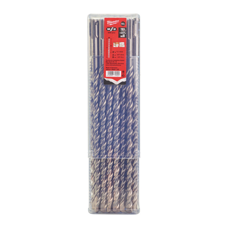Купити Бур SDS-PLUS M2 MILWAUKEE, діаметр 10,0х260х200мм, (50шт), пластикова коробка. Офіційний магазин Мілвокі Україна, фірмова гарантія з доставкою по Украіні