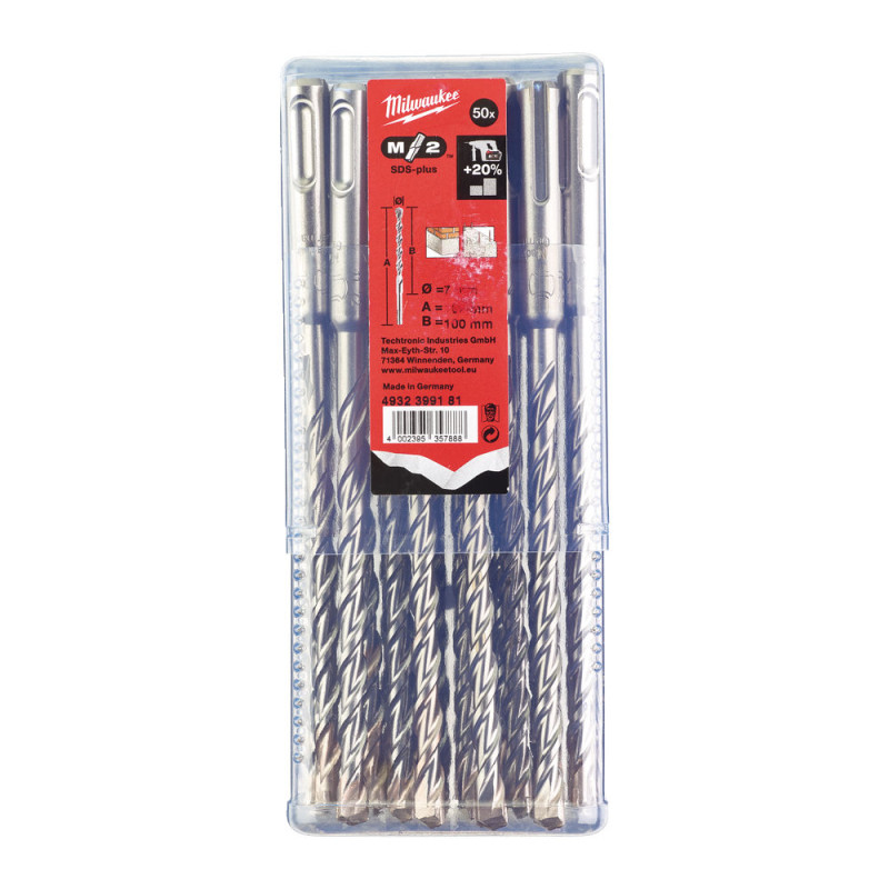 Купити Бур SDS-PLUS M2 MILWAUKEE, діаметр 7,0х160х100мм, (50шт), пластикова коробка. Офіційний магазин Мілвокі Україна, фірмова гарантія з доставкою по Украіні
