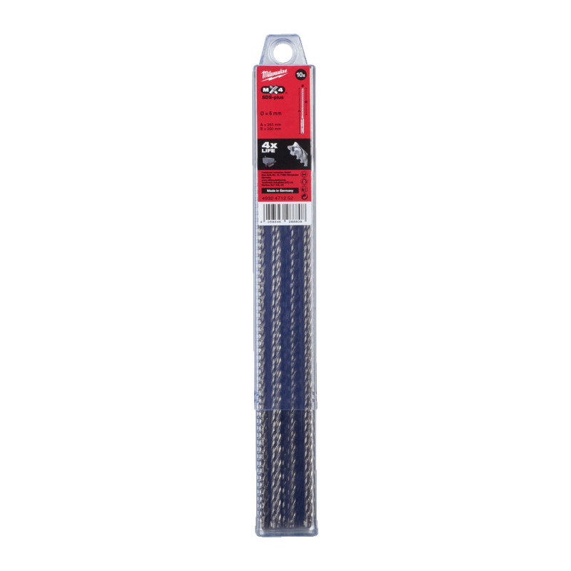 Купити Бур SDS-PLUS MX4 MILWAUKEE, діаметр 6,0х265х200мм, (10шт), пластикова коробка. Офіційний магазин Мілвокі Україна, фірмова гарантія з доставкою по Украіні