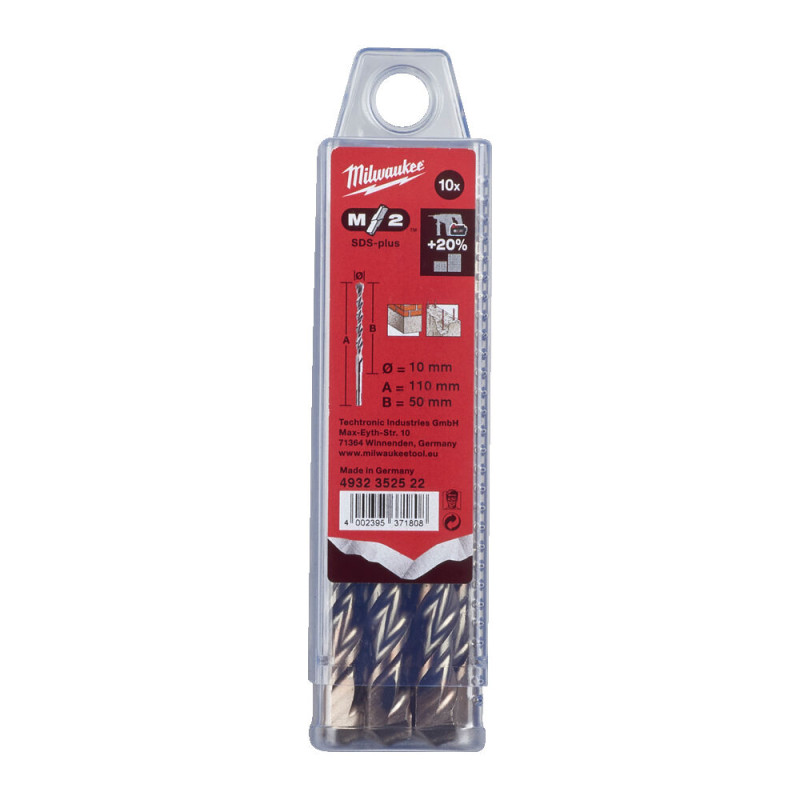 Купити Бур SDS-PLUS M2 MILWAUKEE, діаметр 10,0х110х50мм, (10шт), пластикова коробка. Офіційний магазин Мілвокі Україна, фірмова гарантія з доставкою по Украіні