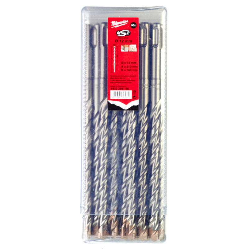 Купити Бур SDS-PLUS M2 MILWAUKEE, діаметр 12,0х210х160мм, (50шт), пластикова коробка. Офіційний магазин Мілвокі Україна, фірмова гарантія з доставкою по Украіні