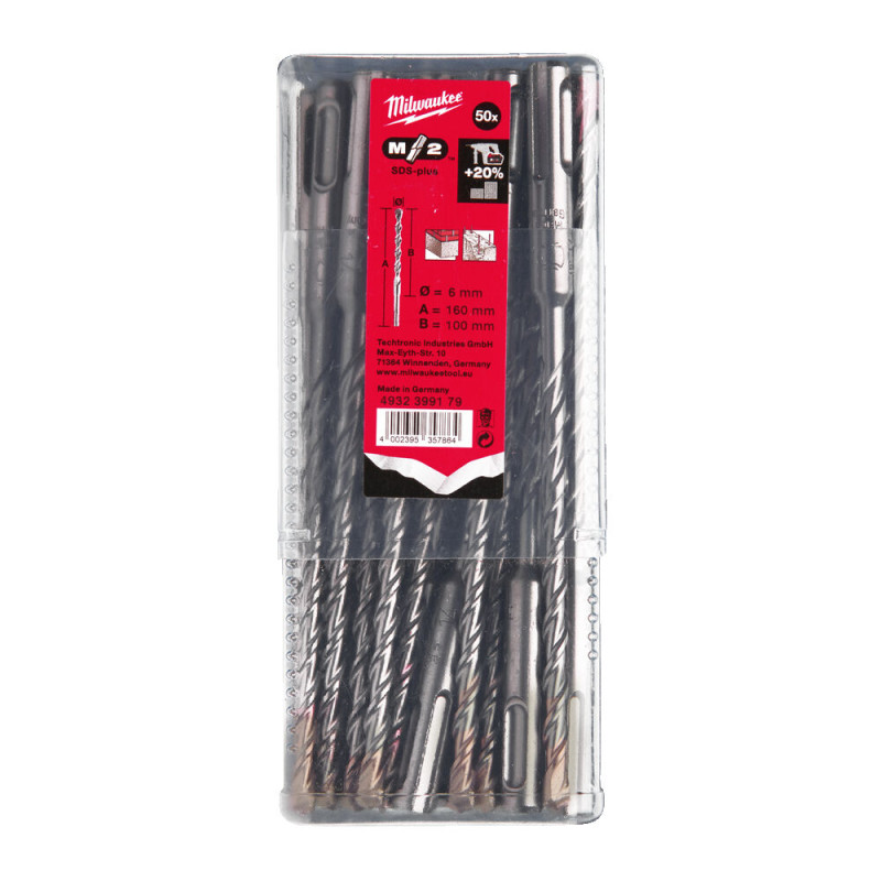 Купити Бур SDS-PLUS M2 MILWAUKEE, діаметр 6,0х160х100мм, (50шт), пластикова коробка. Офіційний магазин Мілвокі Україна, фірмова гарантія з доставкою по Украіні