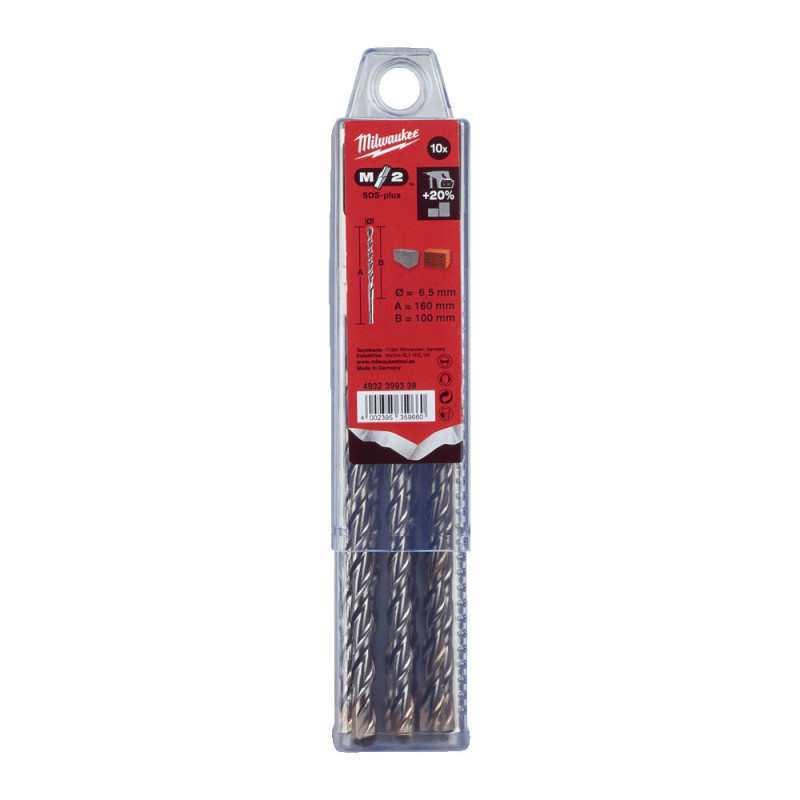 Купити Бур SDS-PLUS M2 MILWAUKEE, діаметр 6,5х160х100мм, (10шт), пластикова коробка. Офіційний магазин Мілвокі Україна, фірмова гарантія з доставкою по Украіні