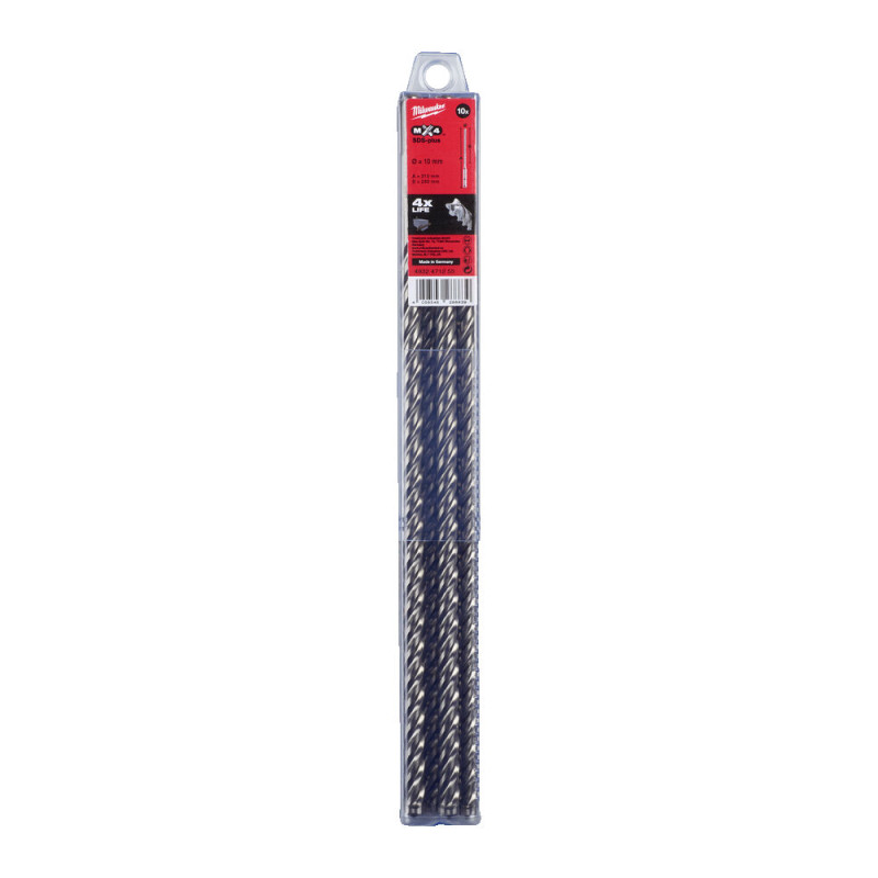Купити Бур SDS-PLUS MX4 MILWAUKEE, діаметр 10,0х315х250мм, (10шт), пластикова коробка. Офіційний магазин Мілвокі Україна, фірмова гарантія з доставкою по Украіні