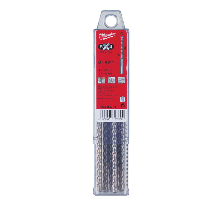 Купити Бур SDS-PLUS MX4 MILWAUKEE, діаметр 6,0х165х100мм (10шт), пластикова коробка. Офіційний магазин Мілвокі Україна, фірмова гарантія з доставкою по Украіні