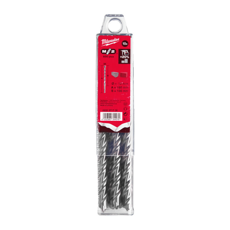 Купити Бур SDS-PLUS M2 MILWAUKEE, діаметр 10,0х160х100мм, (10шт), пластикова коробка. Офіційний магазин Мілвокі Україна, фірмова гарантія з доставкою по Украіні