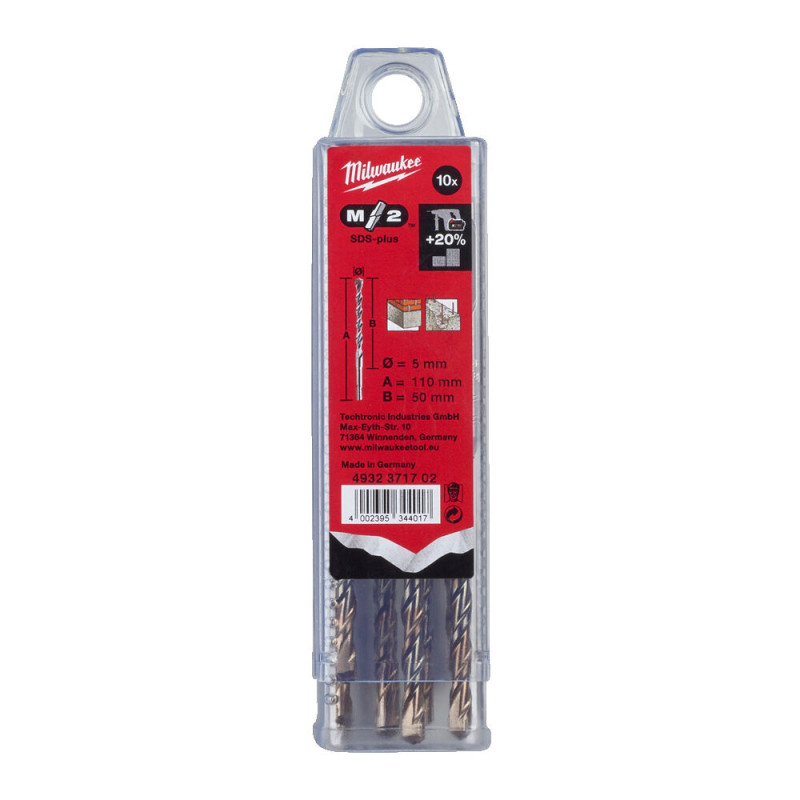 Купити Бур SDS-PLUS M2 MILWAUKEE, діаметр 5,0х110х50мм, (10шт), пластикова коробка. Офіційний магазин Мілвокі Україна, фірмова гарантія з доставкою по Украіні