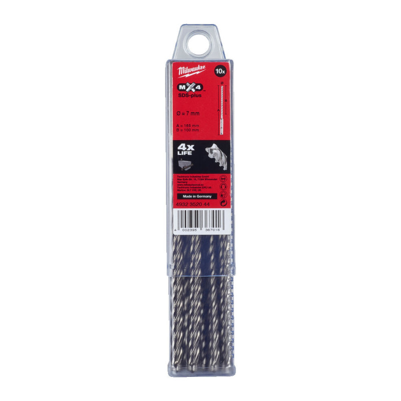 Купити Бур SDS-PLUS MX4 MILWAUKEE, діаметр 7,0х165х100мм, (10шт), пластикова коробка. Офіційний магазин Мілвокі Україна, фірмова гарантія з доставкою по Украіні