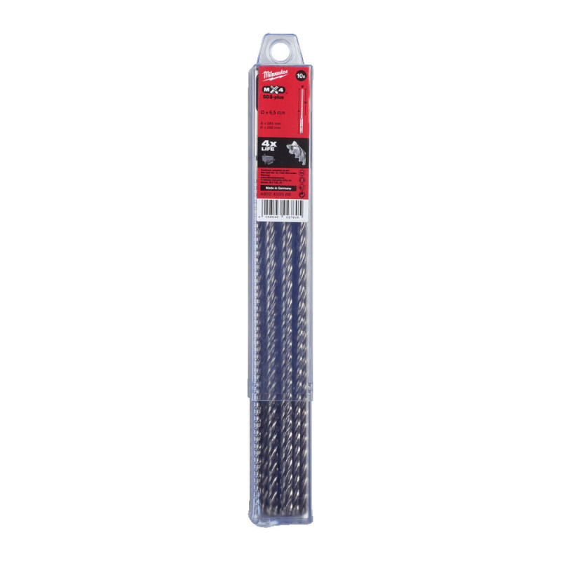 Купити Бур SDS-PLUS MX4 MILWAUKEE, діаметр 6,5х265х200мм, (10шт), пластикова коробка. Офіційний магазин Мілвокі Україна, фірмова гарантія з доставкою по Украіні