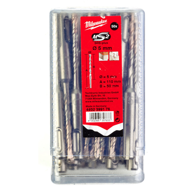 Купити Бур SDS-PLUS M2 MILWAUKEE, діаметр 5,0х110х50мм, (50шт), пластикова коробка. Офіційний магазин Мілвокі Україна, фірмова гарантія з доставкою по Украіні