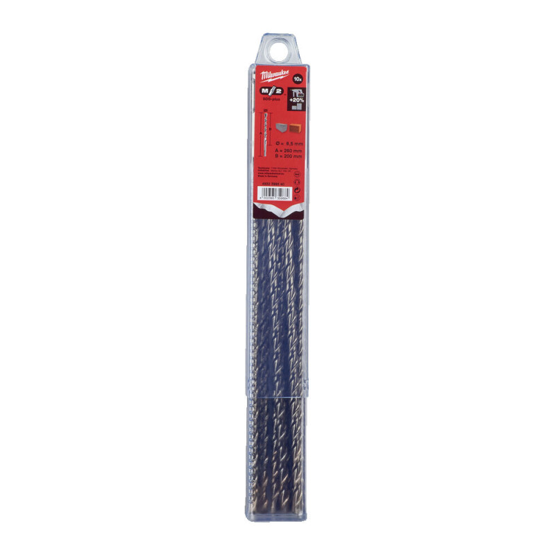 Купити Бур SDS-PLUS M2 MILWAUKEE, діаметр 6,5х260х200мм, (10шт), пластикова коробка. Офіційний магазин Мілвокі Україна, фірмова гарантія з доставкою по Украіні
