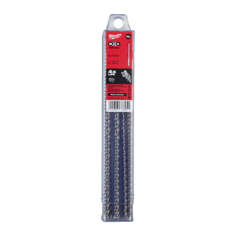 Купити Бур SDS-PLUS MX4 MILWAUKEE, діаметр 6,0х215х150мм, (10шт), пластикова коробка. Офіційний магазин Мілвокі Україна, фірмова гарантія з доставкою по Украіні