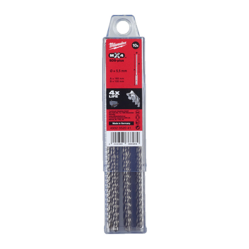 Купити Бур SDS-PLUS MX4 MILWAUKEE, діаметр 5,5х165х100мм, (10шт), пластикова коробка. Офіційний магазин Мілвокі Україна, фірмова гарантія з доставкою по Украіні