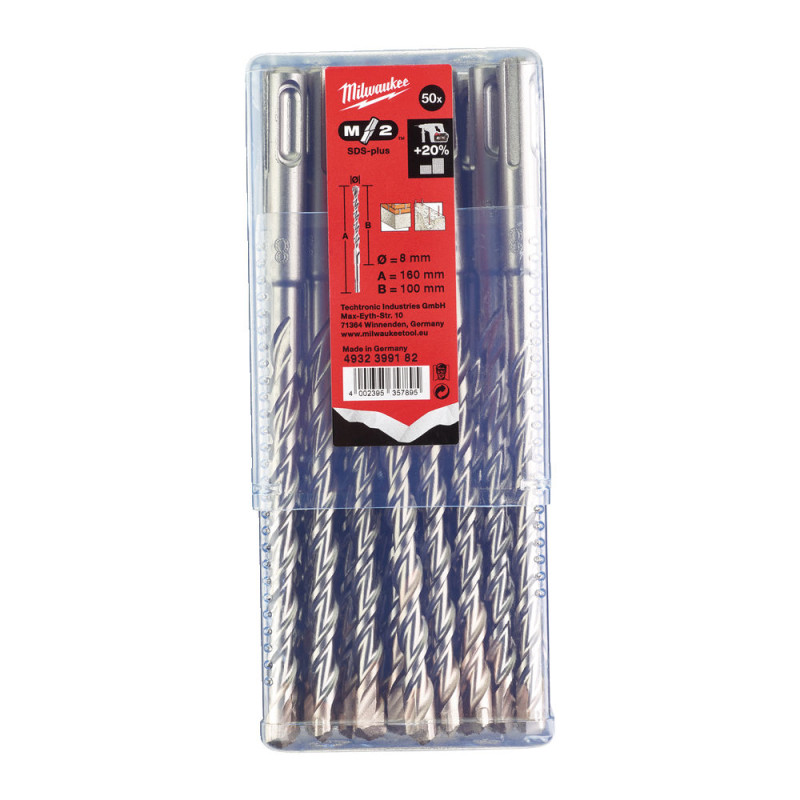 Купити Бур SDS-PLUS M2 MILWAUKEE, діаметр 8,0х160х100мм, (50шт), пластикова коробка. Офіційний магазин Мілвокі Україна, фірмова гарантія з доставкою по Украіні