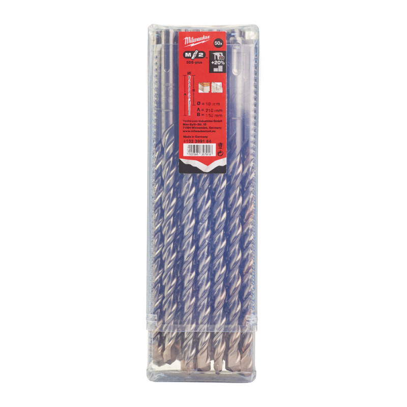 Купити Бур SDS-PLUS M2 MILWAUKEE, діаметр 10,0х210х150мм, (50шт), пластикова коробка. Офіційний магазин Мілвокі Україна, фірмова гарантія з доставкою по Украіні