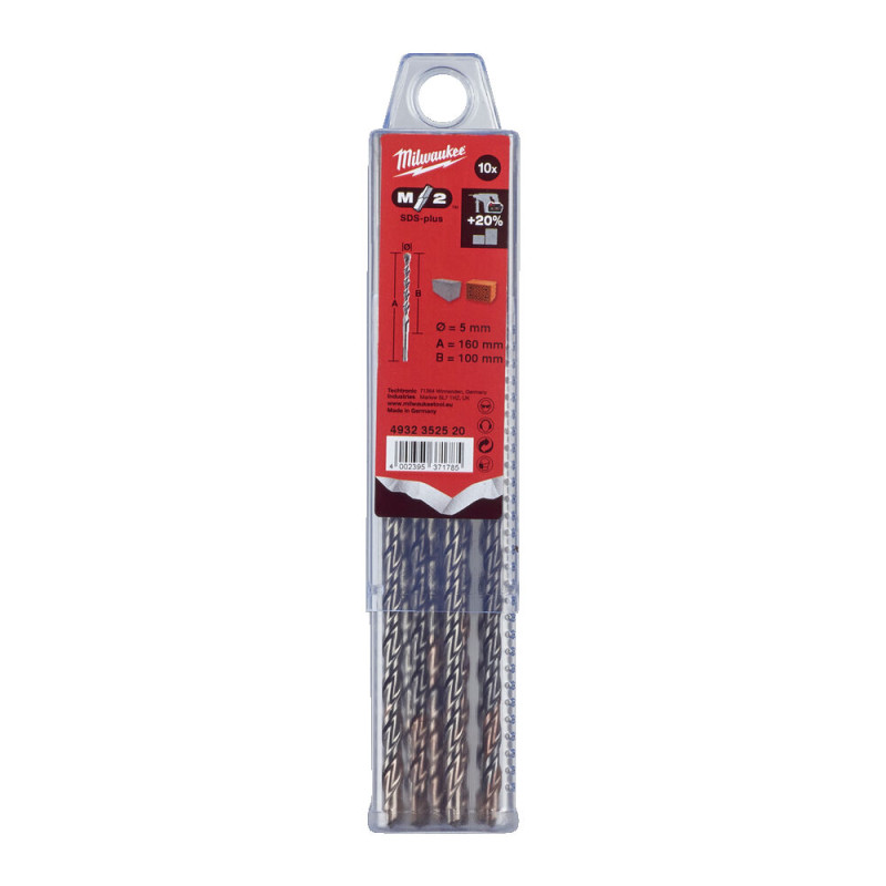 Купити Бур SDS-PLUS M2 MILWAUKEE, діаметр 5,0х160х100мм, (10шт), пластикова коробка. Офіційний магазин Мілвокі Україна, фірмова гарантія з доставкою по Украіні