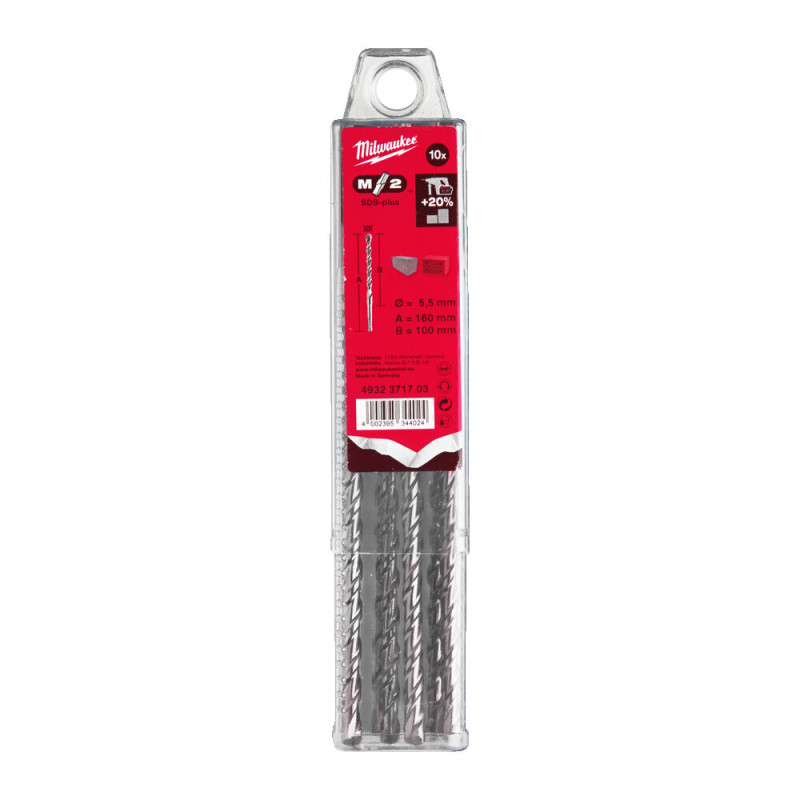 Купити Бур SDS-PLUS M2 MILWAUKEE, діаметр 5,5х160х100мм, (10шт), пластикова коробка. Офіційний магазин Мілвокі Україна, фірмова гарантія з доставкою по Украіні